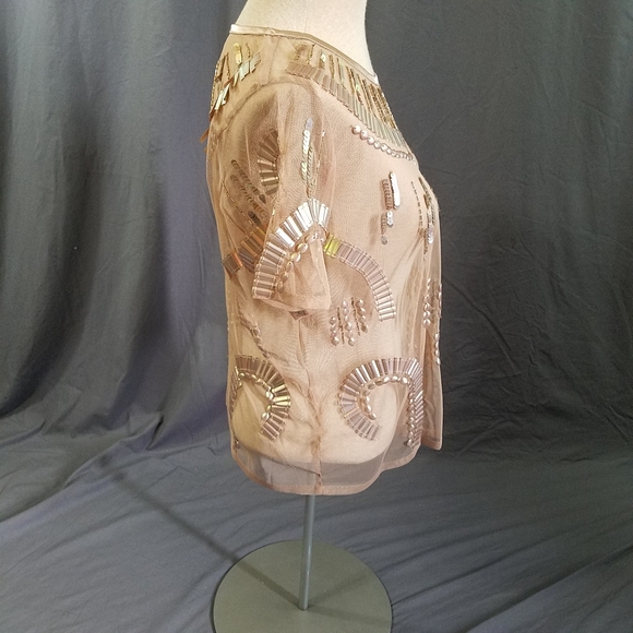 Bar III mesh embellished shirt sz large tan - Picture 6 of 7